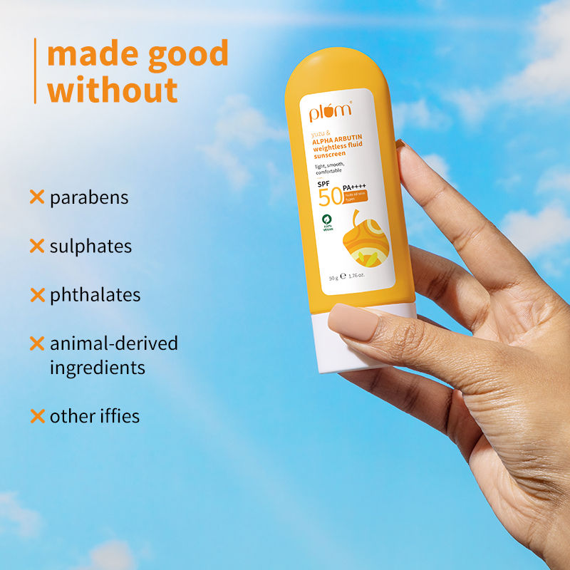 Plum Yuzu & Alpha Arbutin Weightless Fluid Sunscreen SPF 50 PA++++ for Oily,Normal&DrySkinType