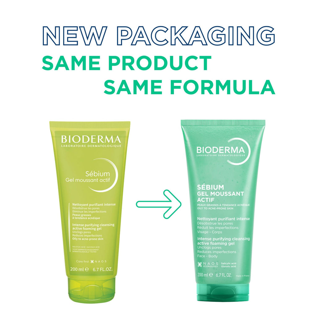 Bioderma Sebium Gel Moussant Actif Cleanser with Salicylic & Glycolic Acid for Acne Prone, Oily Skin