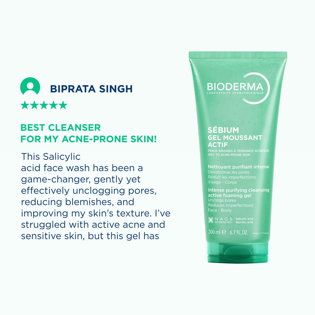 Bioderma Sebium Gel Moussant Actif Cleanser with Salicylic & Glycolic Acid for Acne Prone, Oily Skin