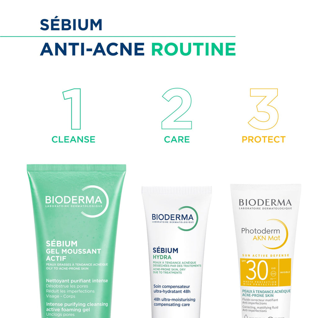 Bioderma Sebium Gel Moussant Actif Cleanser with Salicylic & Glycolic Acid for Acne Prone, Oily Skin