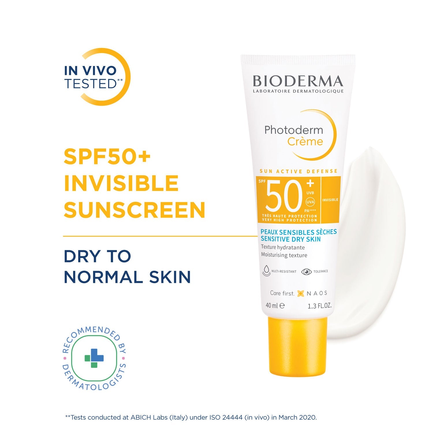 Bioderma Photoderm Crème SPF 50+ PA++++ Hydrating Sunscreen for Normal to Dry Skin | In Vivo Tested