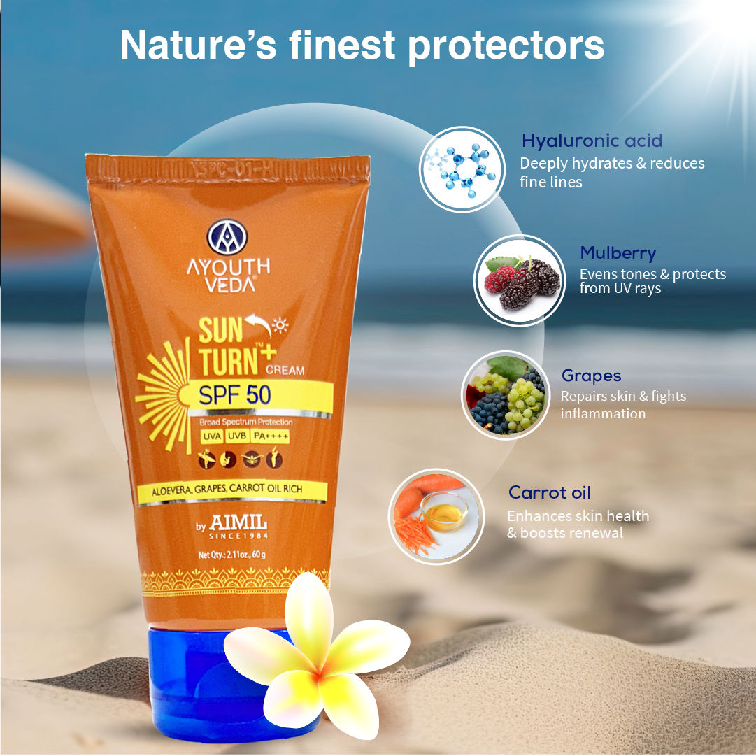 Ayouthveda Sun Turn+ SPF 50 Cream with Hyaluronic Acid to Protect Skin from Harmful UVA & UVB Rays