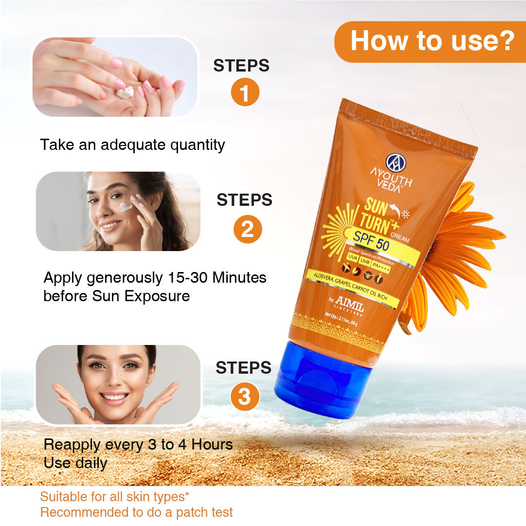 Ayouthveda Sun Turn+ SPF 50 Cream with Hyaluronic Acid to Protect Skin from Harmful UVA & UVB Rays