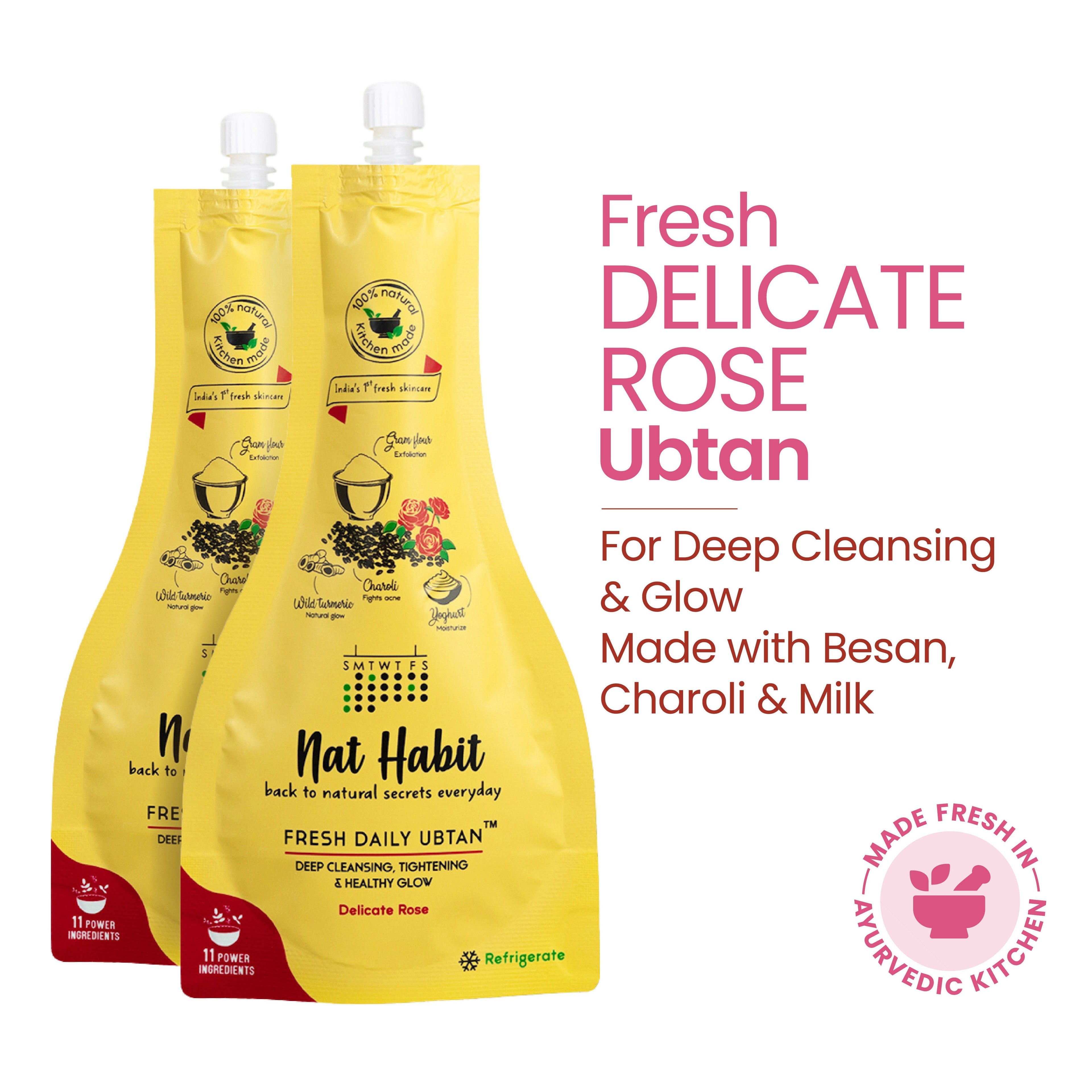 Nat Habit Fresh Daily Ubtan Face Pack - Delicate Rose for Deep Cleansing, Tightening & Instant Glow