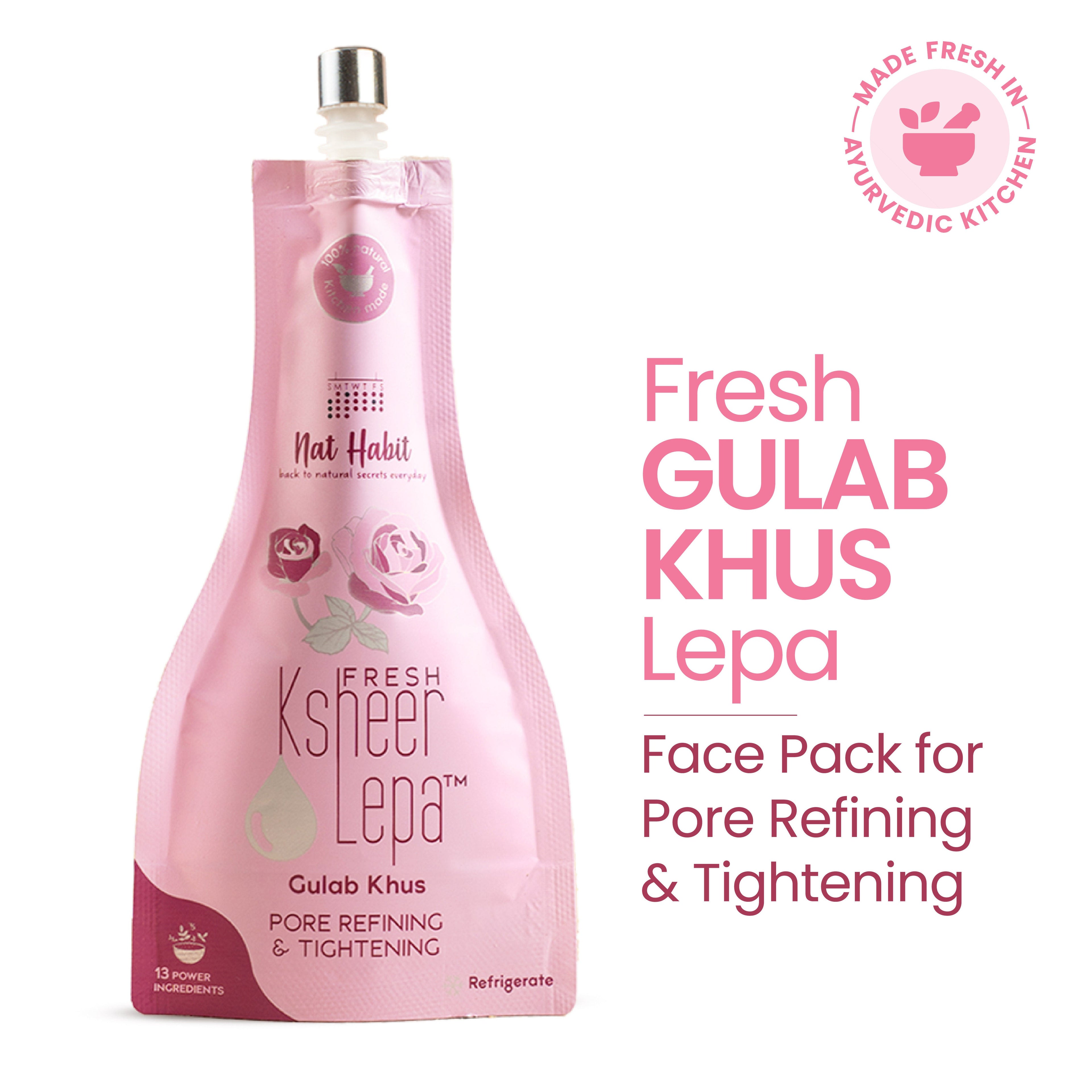 Nat Habit Gulab Khus Ksheer Lepa, Clay Face Mask for Pore Refining & Tightening, Ayurvedic Face Pack