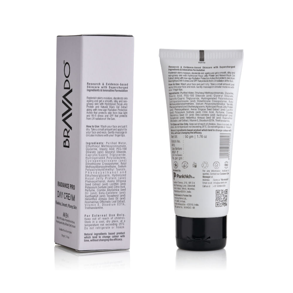Bravado Radiance Pro Day Cream, Hydrates, Firms & Protects from Sun, Radiance Skin, Moisture Lock