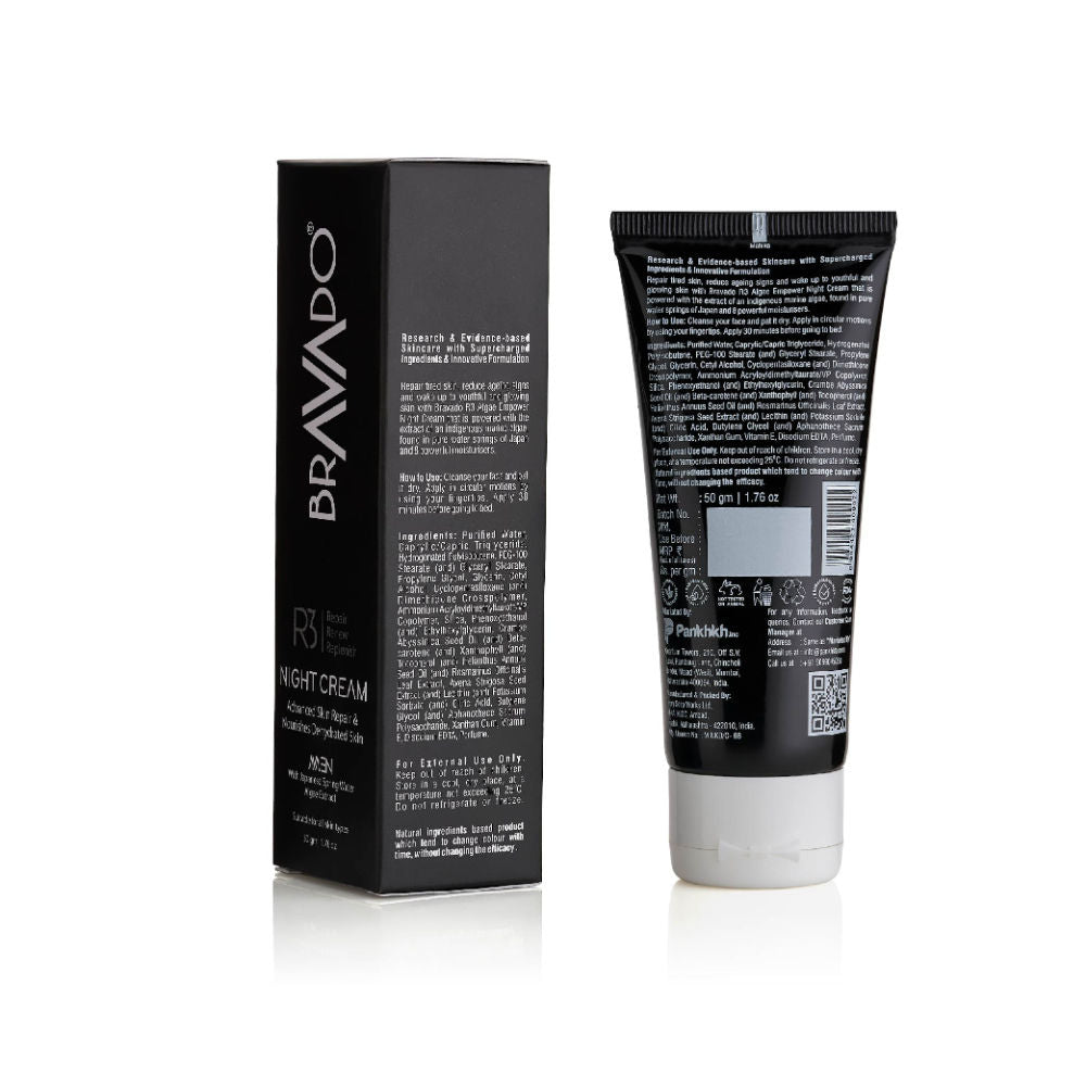 Bravado R3 Repair Renew Replenish Night Cream, Repair Tired, Dull Skin, Anti-Ageing, Moisturizing