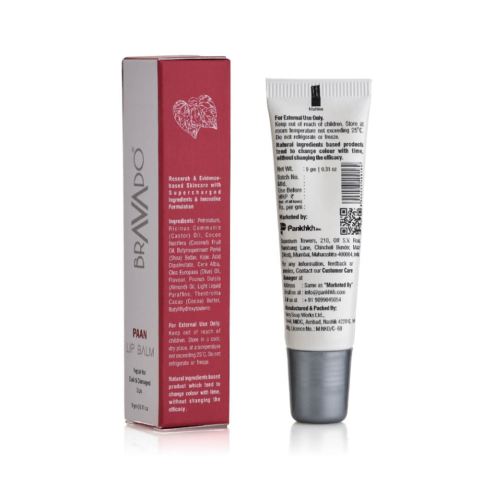 Bravado Lip Balm Paan, Heals Dry,Cracked Lips, Lightens Dark Lips, No Tint, No Gloss, Moisturizing