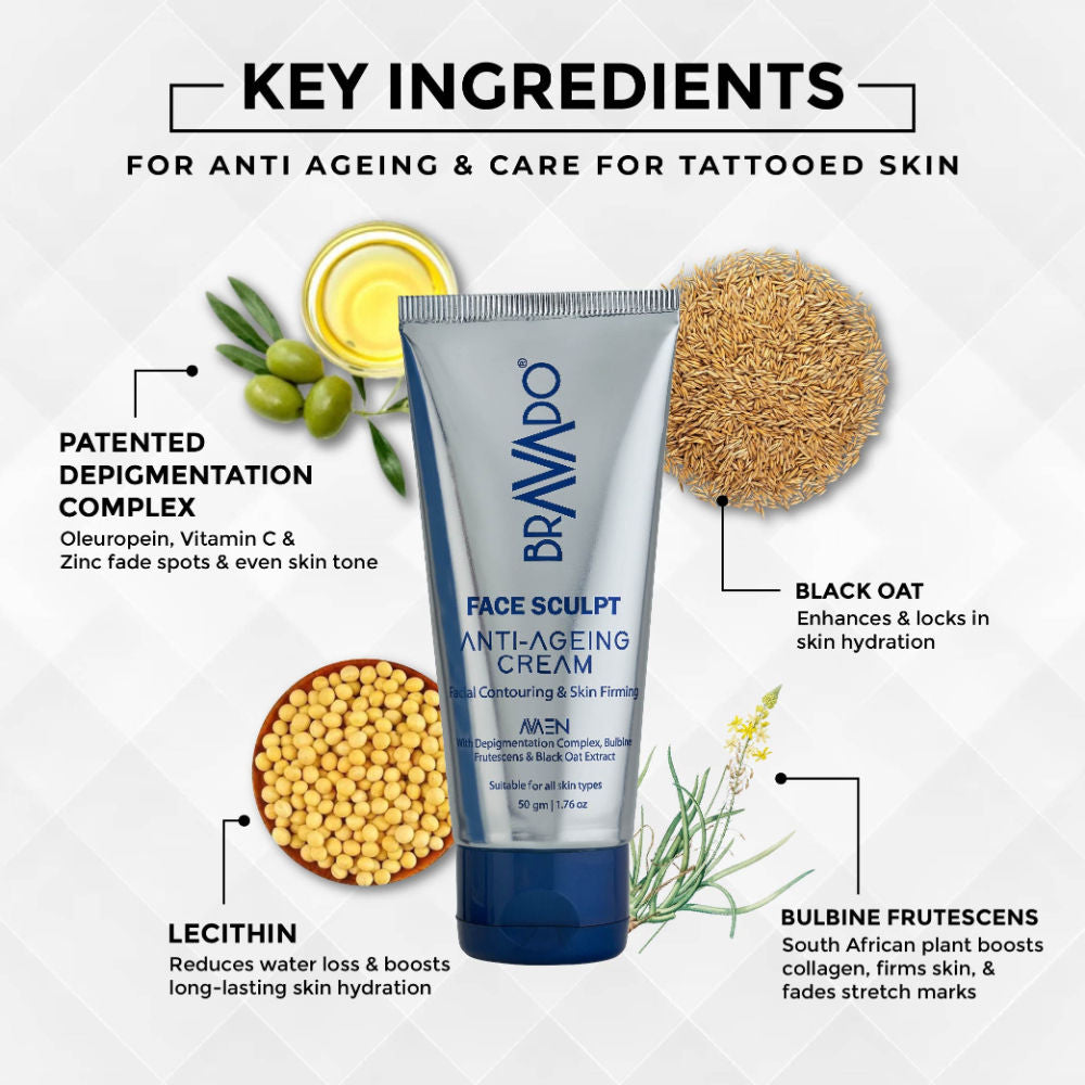 Bravado Face Sculpt Anti Ageing Cream, Firms Skin, Reduces Wrinkles, Dark Spots & Stretch Marks