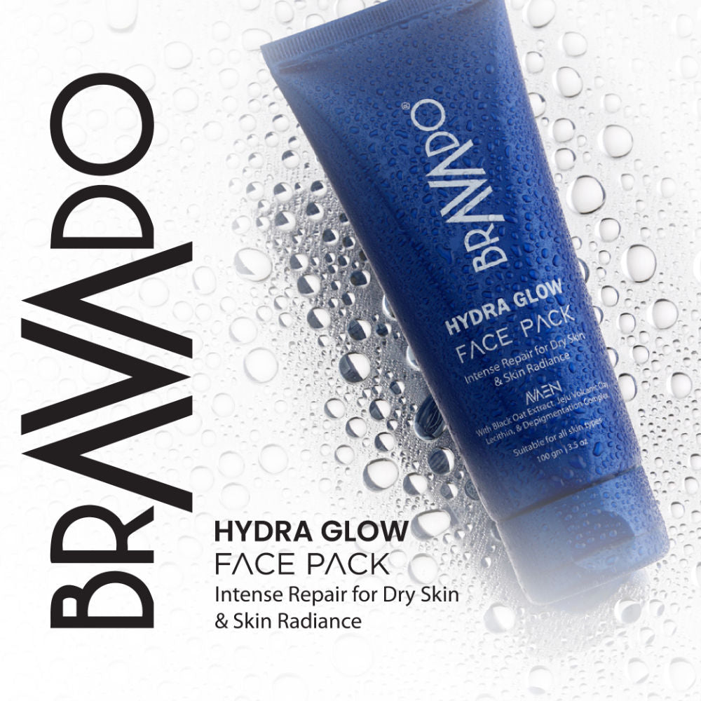 BRAVADO Hydra Glow Face Pack for Men, Dry Skin Repair & De-Tan Clay Mask