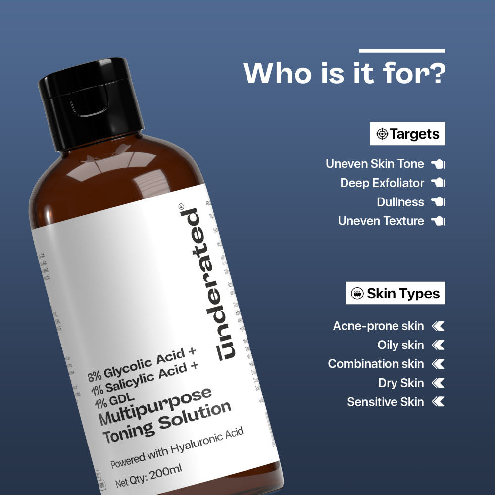 Underated Multipurpose Toning Solution With 8% Glycolic Acid + 1% Salicylic Acid + 1% GDL