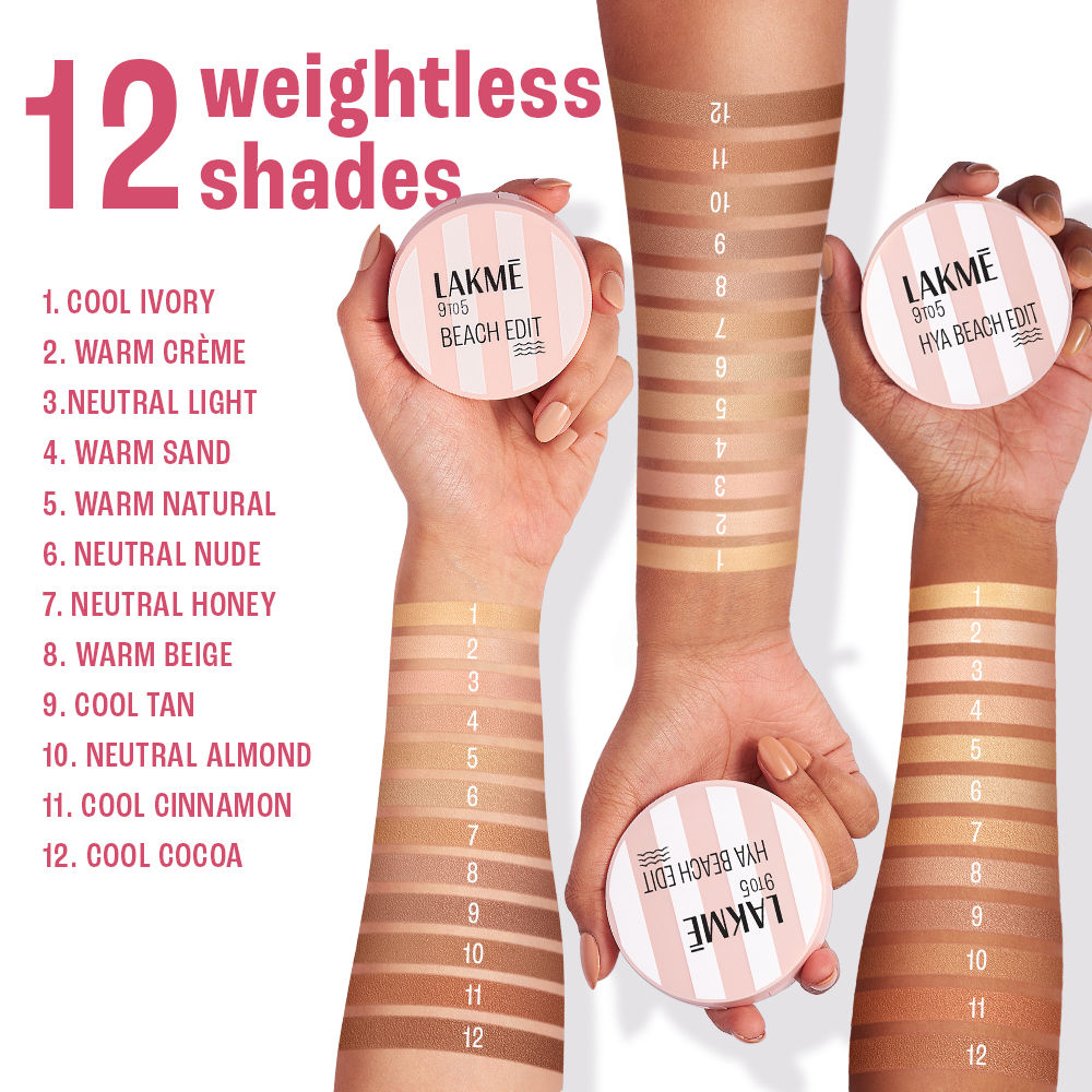 Lakme 9to5 Hya Beach Edit Cushion Foundation, SPF 40, Hydrating Matte, C 100