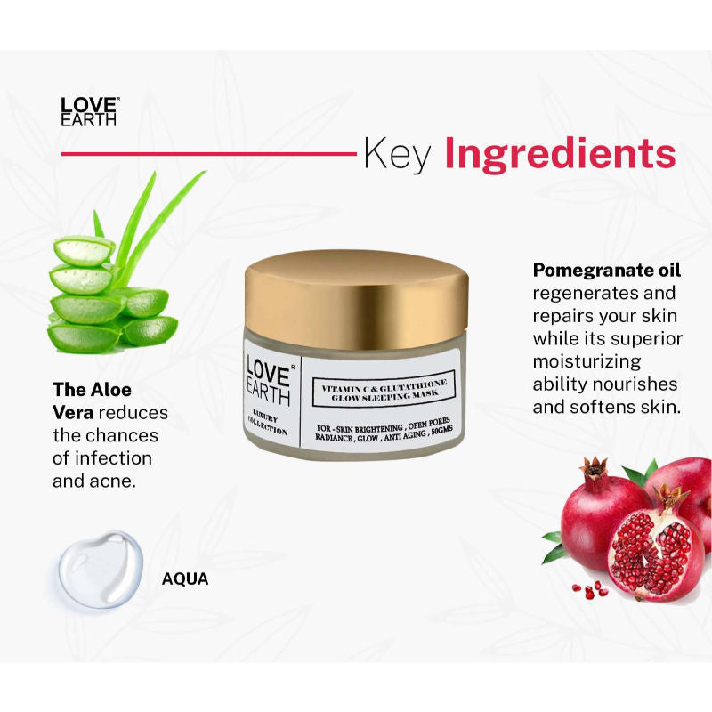 Love Earth Vitamin C and Glutathione Glow Sleeping Mask with Aloe Vera for Skin Hydration
