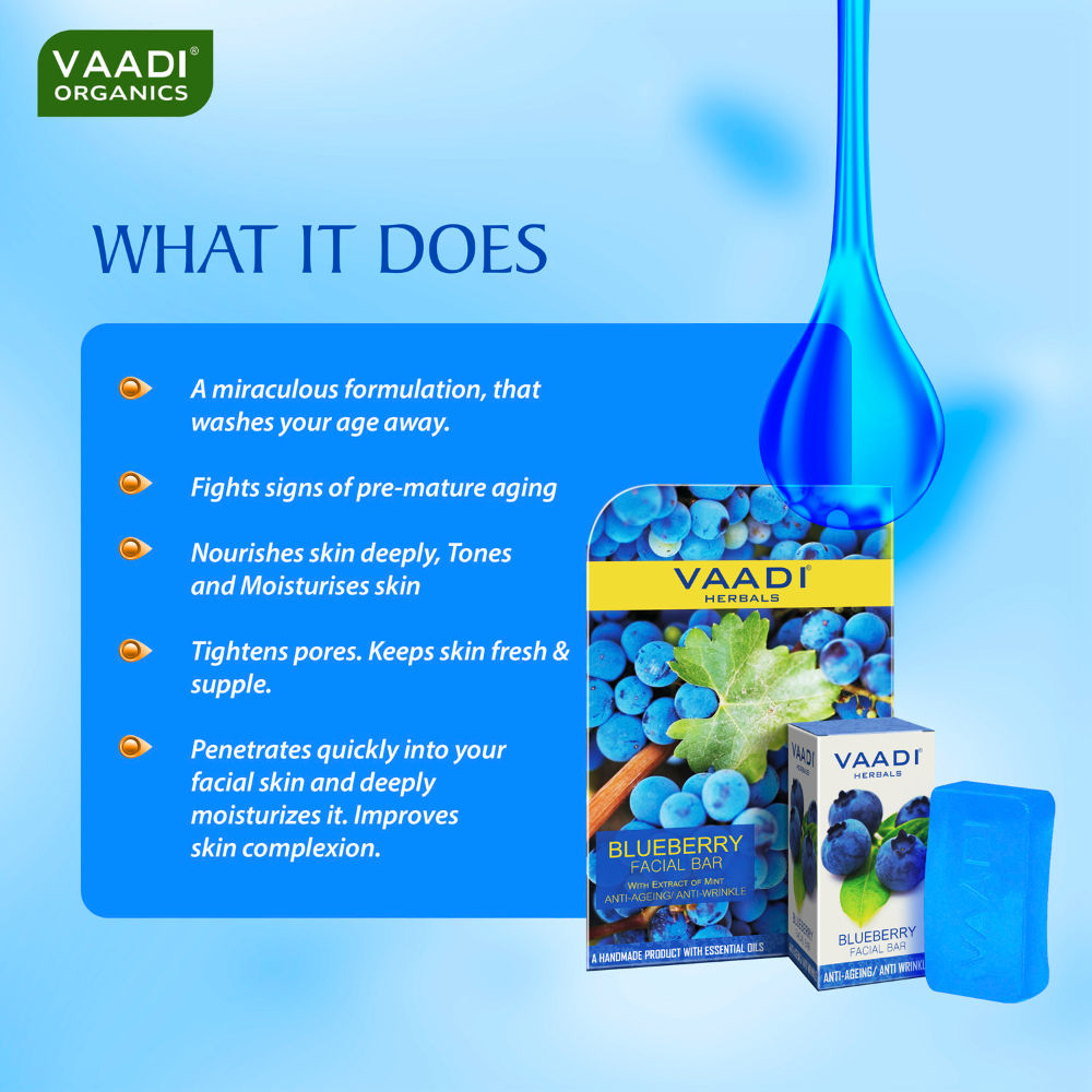 Vaadi Herbals Blueberry Facial Bar With Extract Of Mint Anti-Ageing/Anti Wrinkle