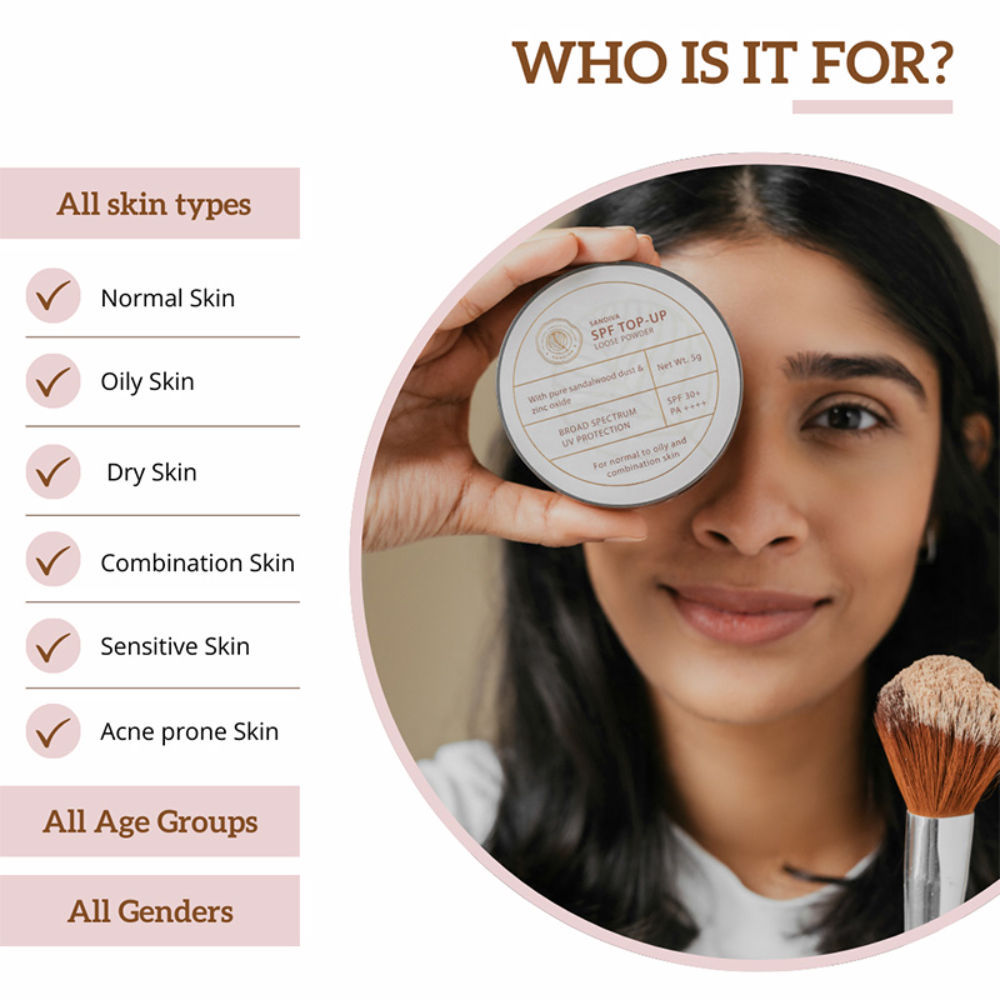 Sandiva SPF Top-Up Loose Powder with Zinc Oxide, SPF 30+ PA++++, UV Protection, No White Cast