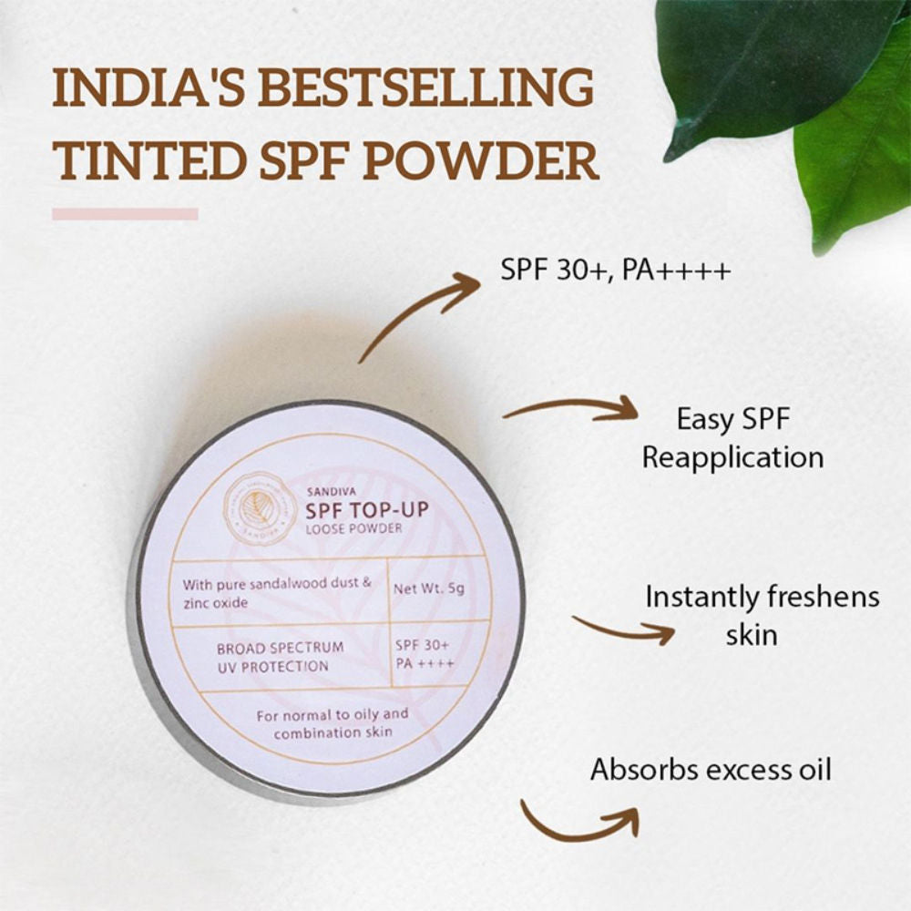 Sandiva SPF Top-Up Loose Powder with Zinc Oxide, SPF 30+ PA++++, UV Protection, No White Cast