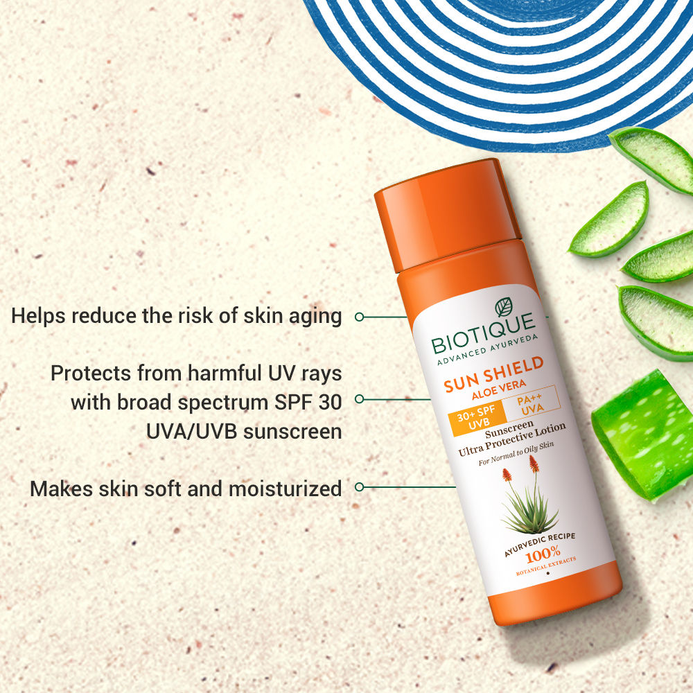 Biotique SUN SHIELD Aloe Vera Ultra Protective Lotion SPF 30+ UVB PA++ UVA Sunscreen