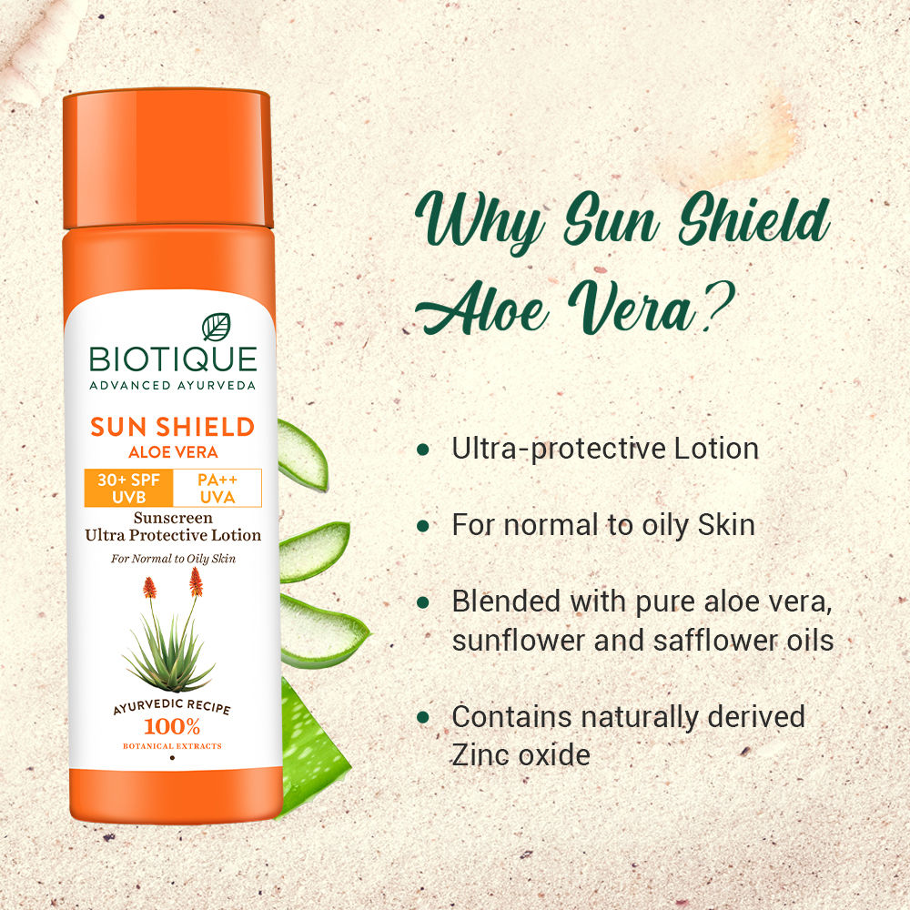 Biotique SUN SHIELD Aloe Vera Ultra Protective Lotion SPF 30+ UVB PA++ UVA Sunscreen
