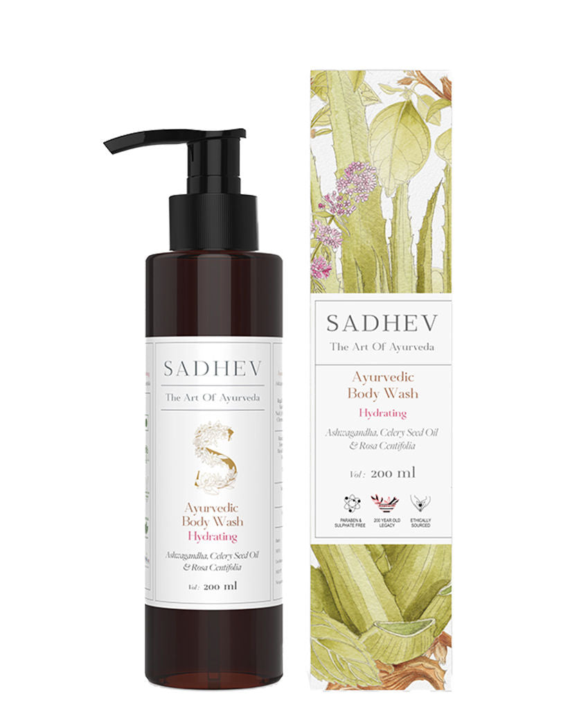 SADHEV Ayurvedic Ashwagandha, Celery Seed Oil & Rosa Centifolia Hydrating Body Wash