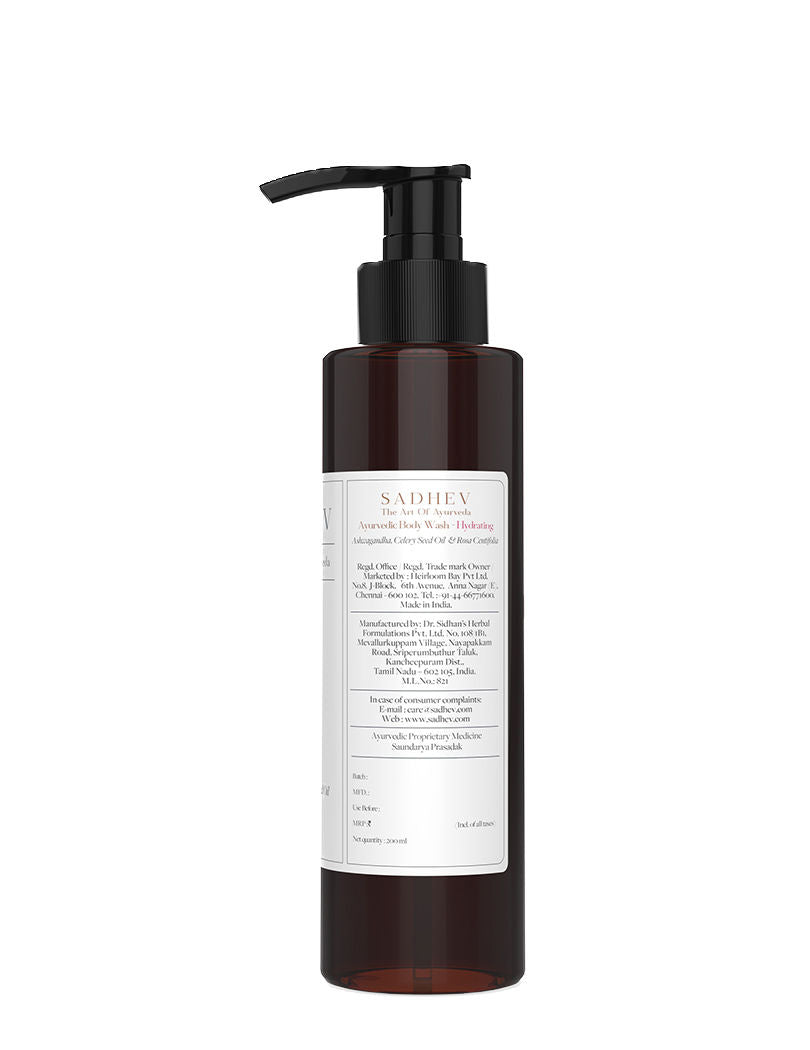 SADHEV Ayurvedic Ashwagandha, Celery Seed Oil & Rosa Centifolia Hydrating Body Wash