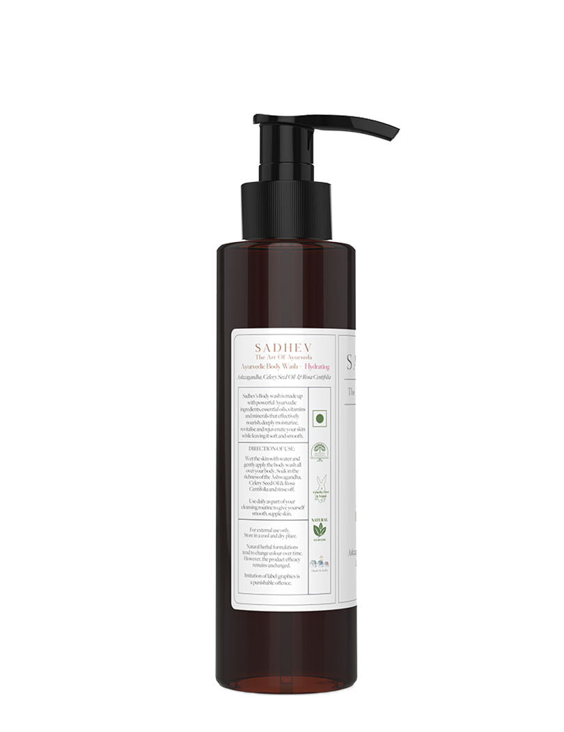 SADHEV Ayurvedic Ashwagandha, Celery Seed Oil & Rosa Centifolia Hydrating Body Wash