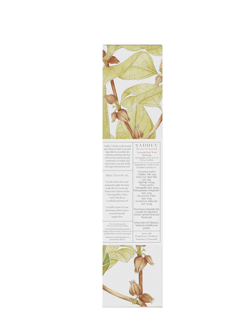 SADHEV Ayurvedic Ashwagandha, Celery Seed Oil & Rosa Centifolia Hydrating Body Wash