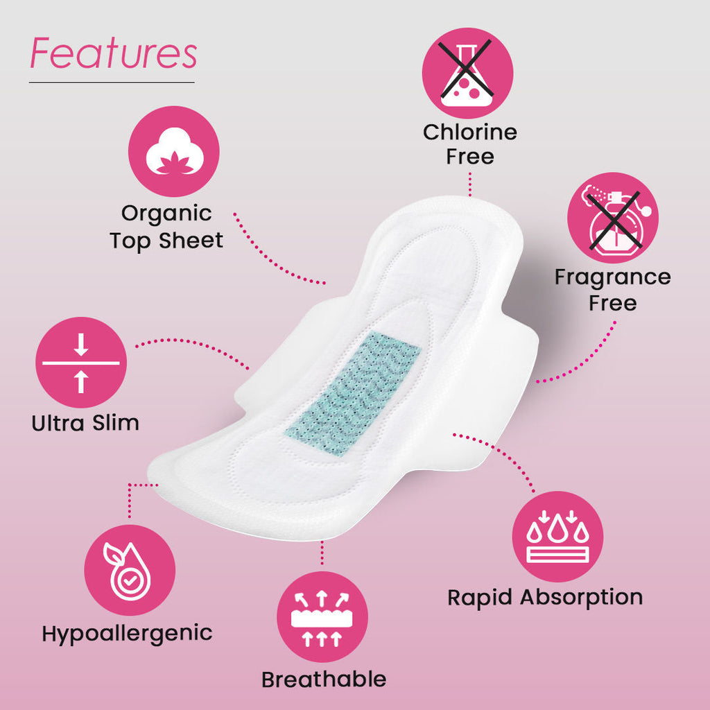 PINQ POLKA Hot Pink Sanitary Pads XXL & XL Rash Free Heavy Flow Double Wings Protection