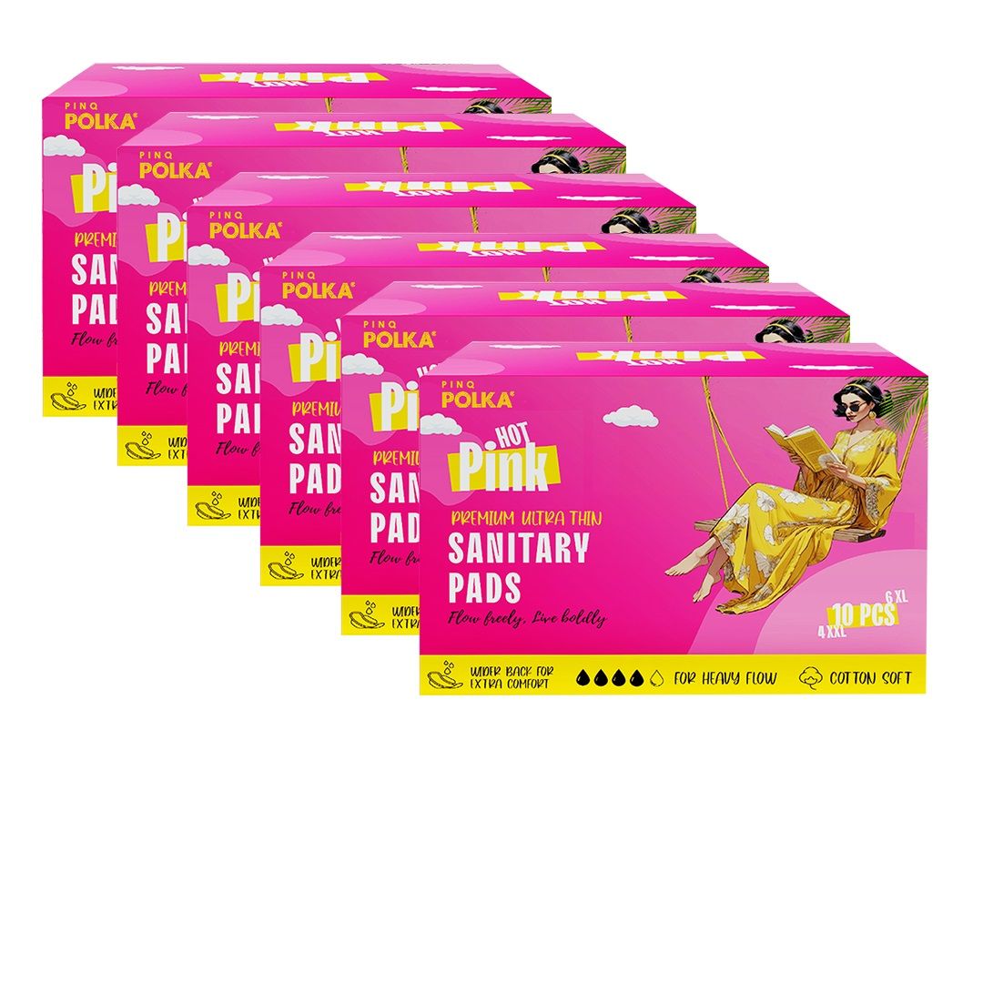 PINQ POLKA Hot Pink Sanitary Pads XXL & XL Rash Free Heavy Flow Double Wings Protection