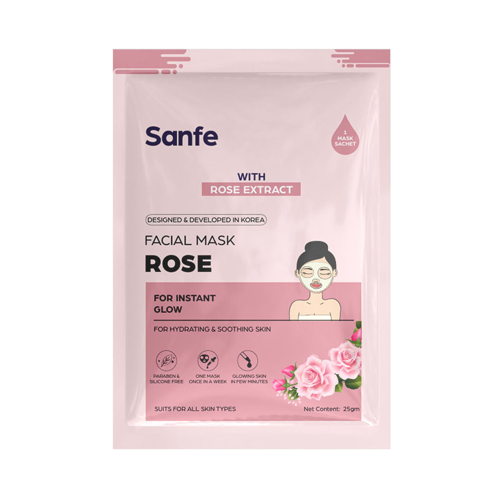 Sanfe Instant Glow Rose Facial Mask, 100% Fruit Extracts, Korean Mask