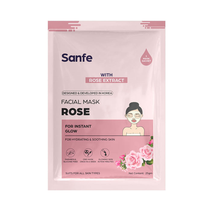 Sanfe Instant Glow Rose Facial Mask, 100% Fruit Extracts, Korean Mask