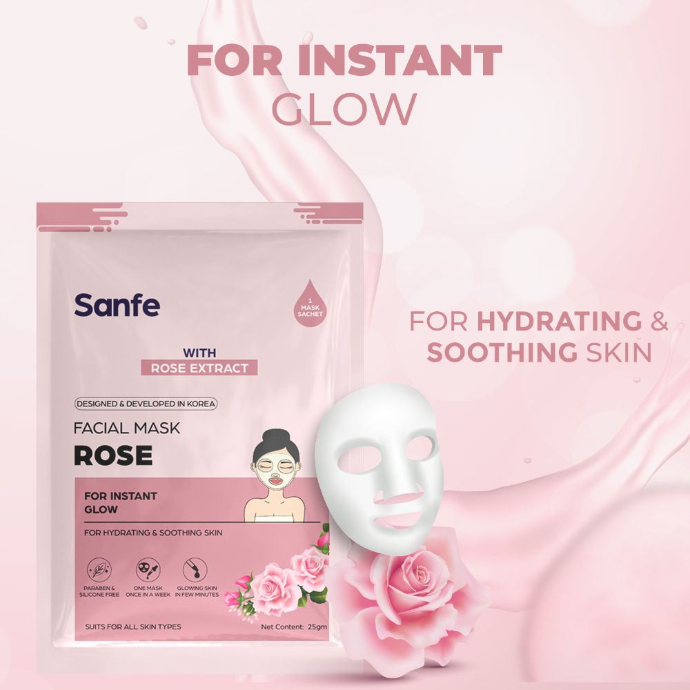 Sanfe Instant Glow Rose Facial Mask, 100% Fruit Extracts, Korean Mask