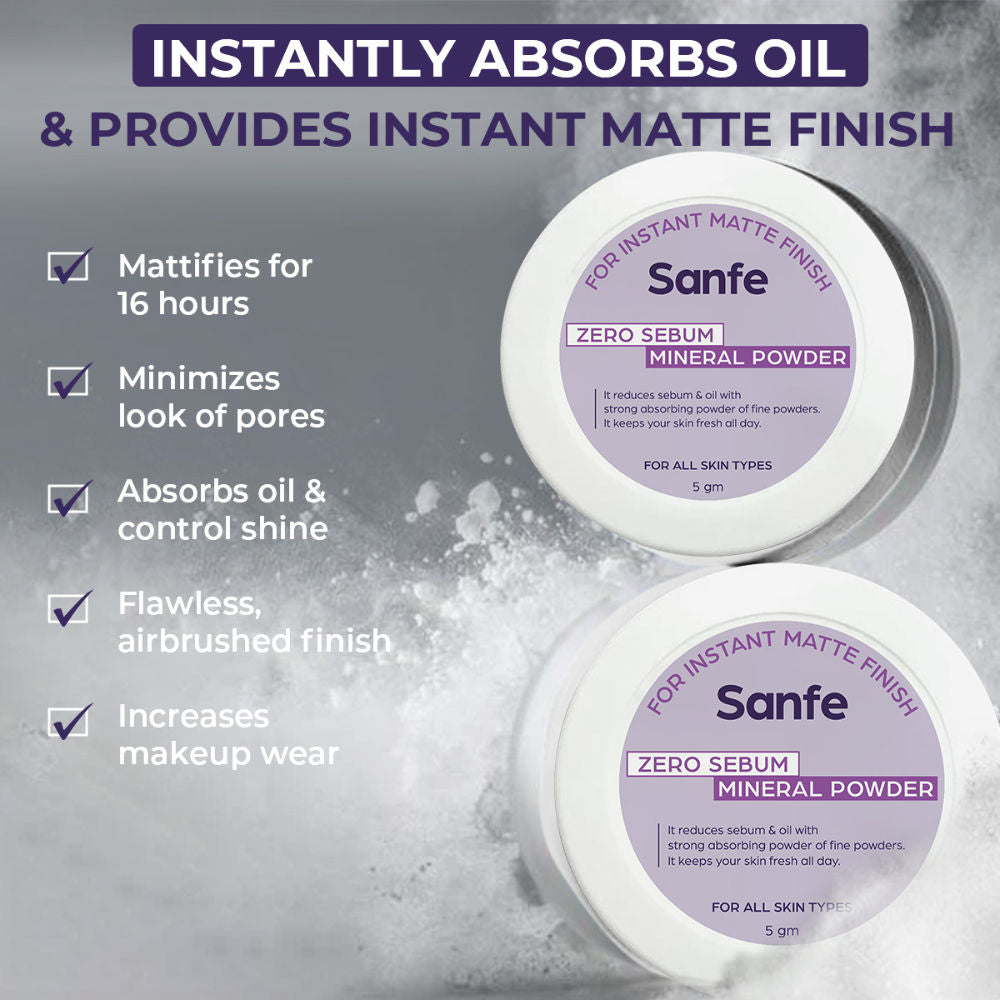 Sanfe No Sebum Mattifying Loose Powder, Compact For Oily Skin, Oil Control & Makeup Setting