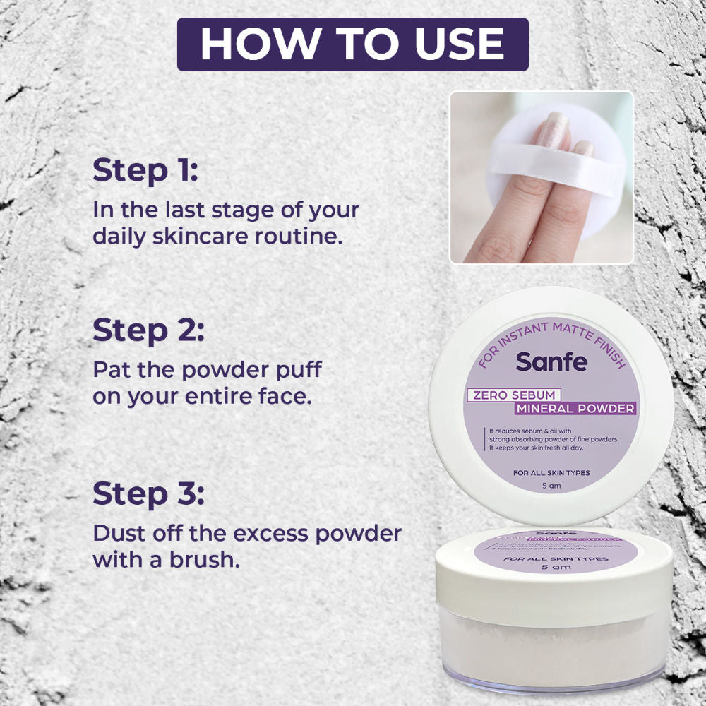Sanfe No Sebum Mattifying Loose Powder, Compact For Oily Skin, Oil Control & Makeup Setting