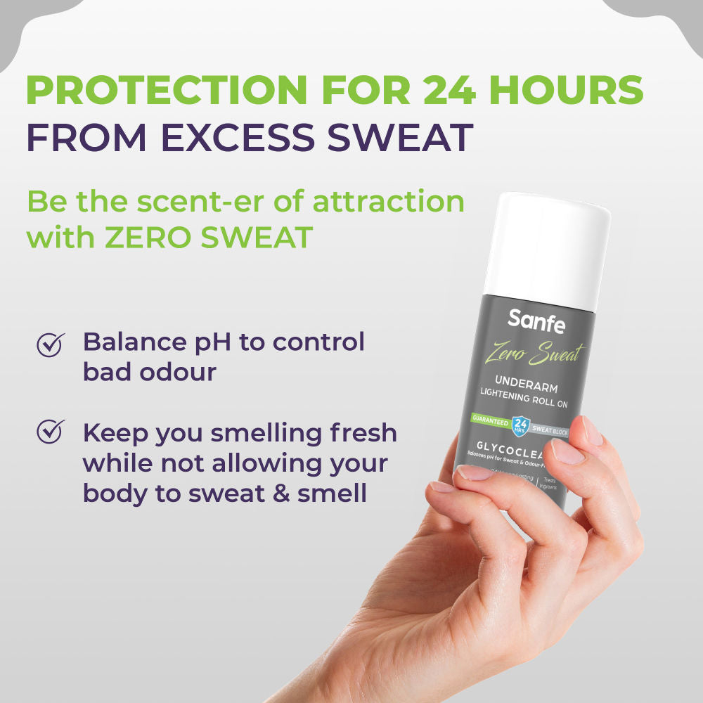 Sanfe Zero Sweat Underarm Lightening Roll On, Lightens & Remove Pigmentation | Men & Women, 50ml