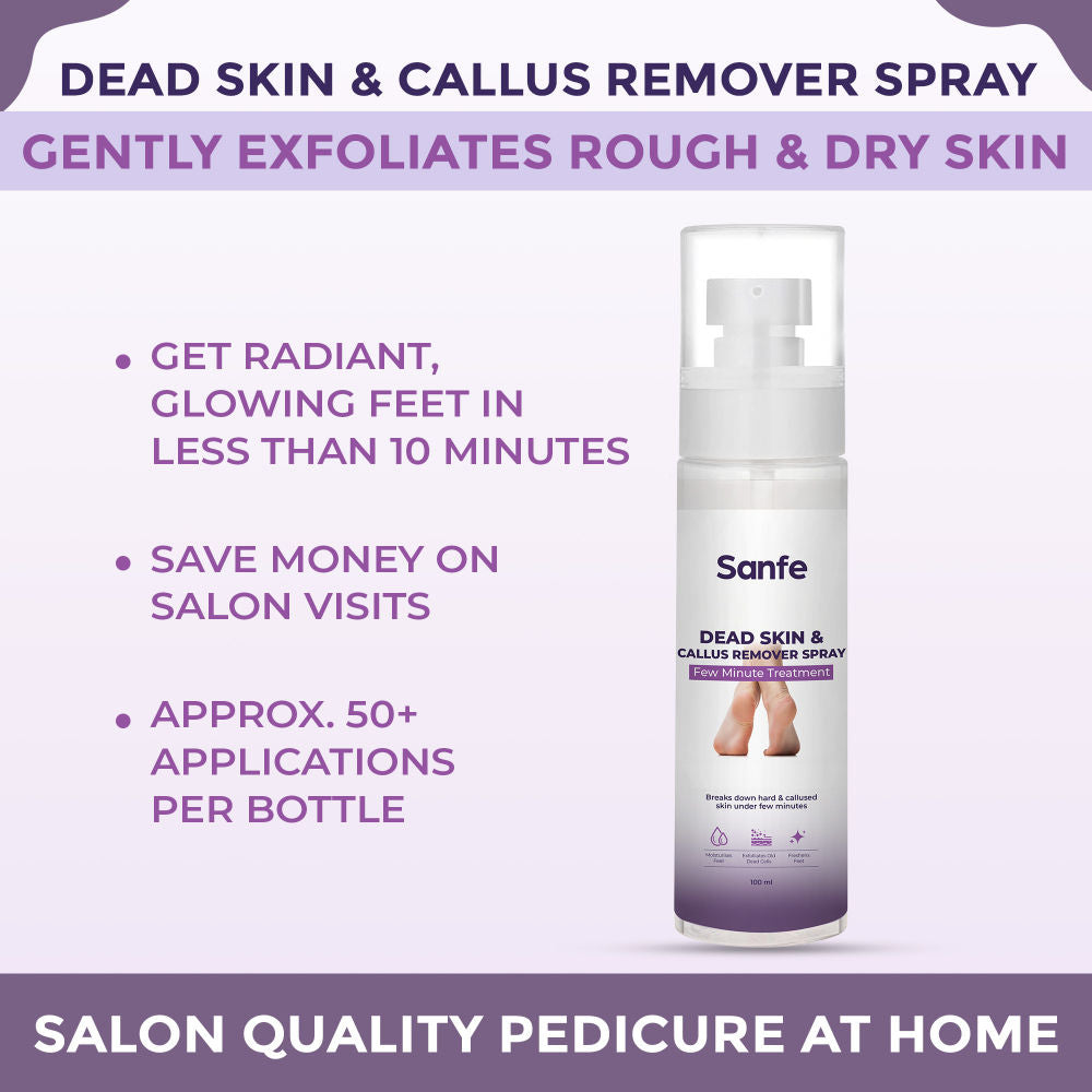 Sanfe Dead Skin & Callus Remover Spray | Freshens, Exfoliates - For dry & cracked feet, 100ml