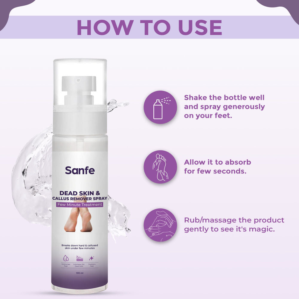 Sanfe Dead Skin & Callus Remover Spray | Freshens, Exfoliates - For dry & cracked feet, 100ml