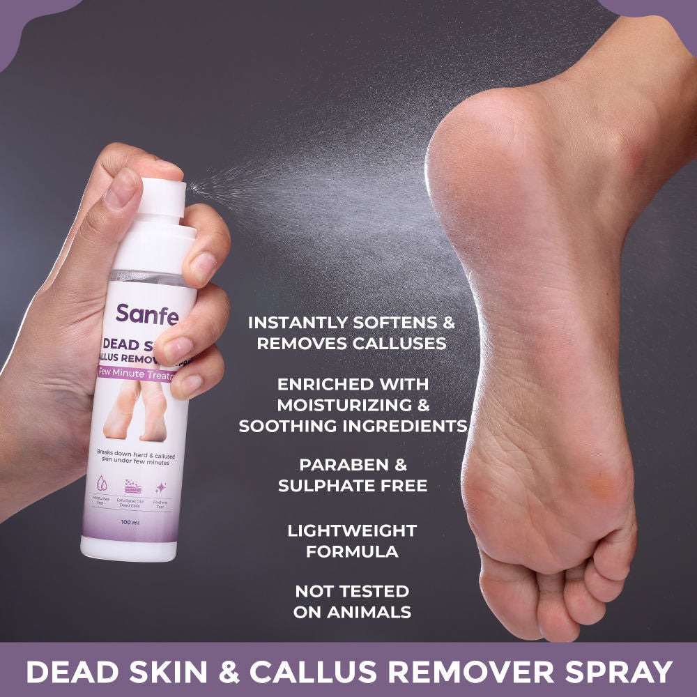 Sanfe Dead Skin & Callus Remover Spray | Freshens, Exfoliates - For dry & cracked feet, 100ml