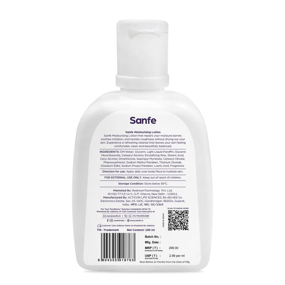 Sanfe Moisturising Lotion | Improves skin moisture barrier in 24 hours | For all skin types | 100ml
