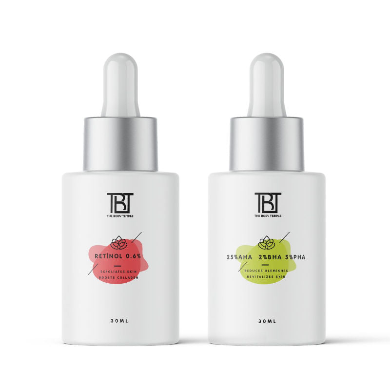 The Body Temple Retinol 0.6% & AHA 25% + BHA 2% + PHA 5% (30Ml Each - Pack Of 1)