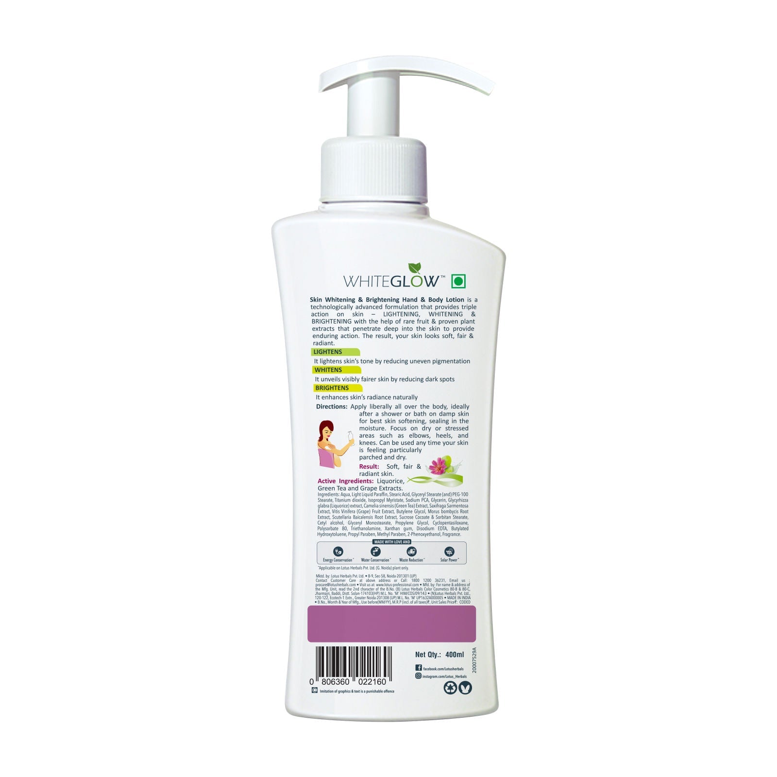 Lotus Herbals Whiteglow Skin Brightening Hand & Body Lotion SPF 25 PA+++