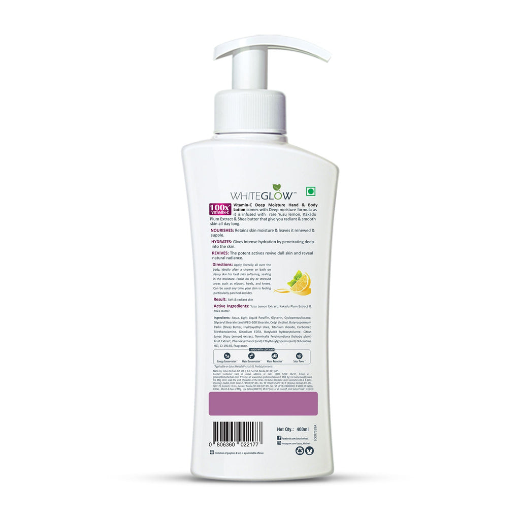 Lotus Herbals Whiteglow Vitamin C Deep Moisture Hand & Body Lotion Moisturises And Brightens