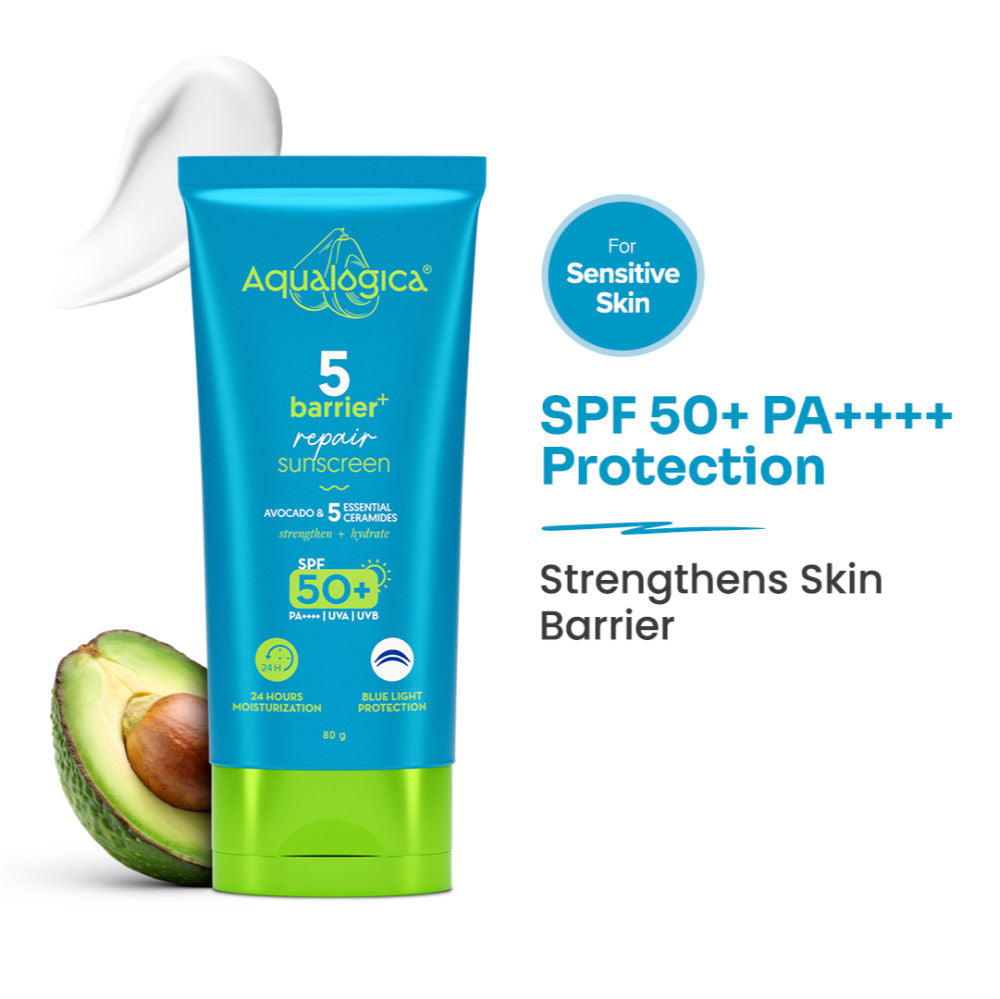 Aqualogica 5 Barrier+ Repair Sunscreen With Avocado & 5 Essential Ceramides SPF 50 PA++++ UVA/B