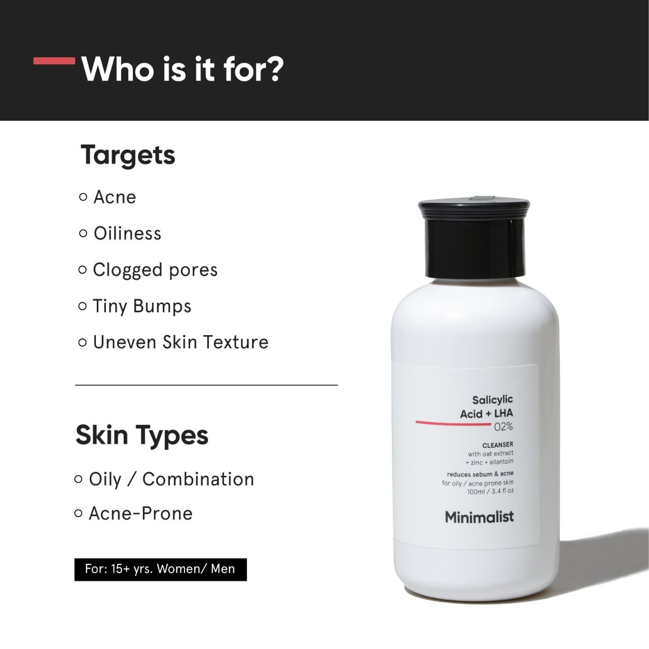 Minimalist 2% Salicylic Acid + LHA Face Cleanser With Zinc For Reducing Sebum & Acne