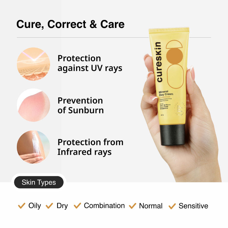 Cureskin Mineral Sunscreen Day Cream Matte Finish SPF 30 PA+++ Broad Spectrum UVA, UVB & IR