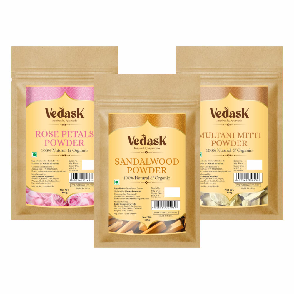 Vedask Sandal Wood Powder, Rose & Multani Mitti Powder
