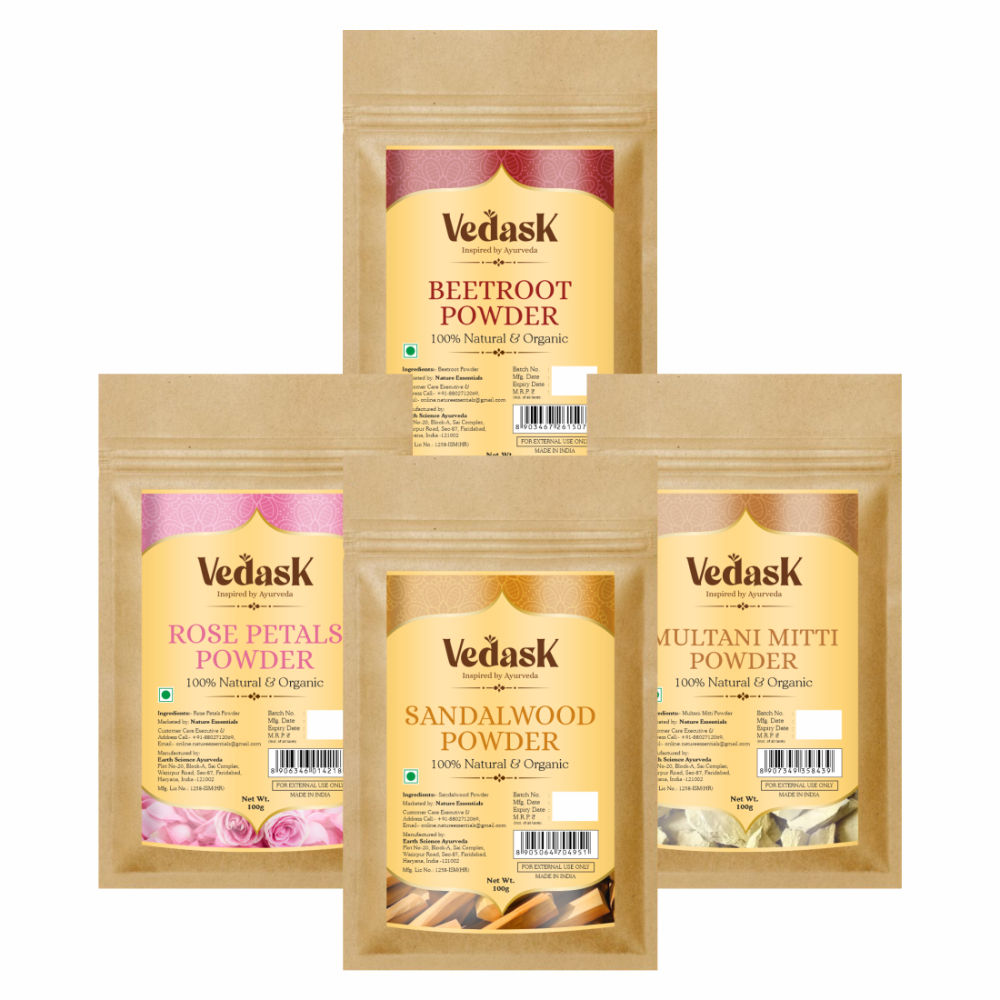 Vedask Organic Beetroot Powder Multani Mitti, Sandal Wood Powder, Rose & Beetroot Powder