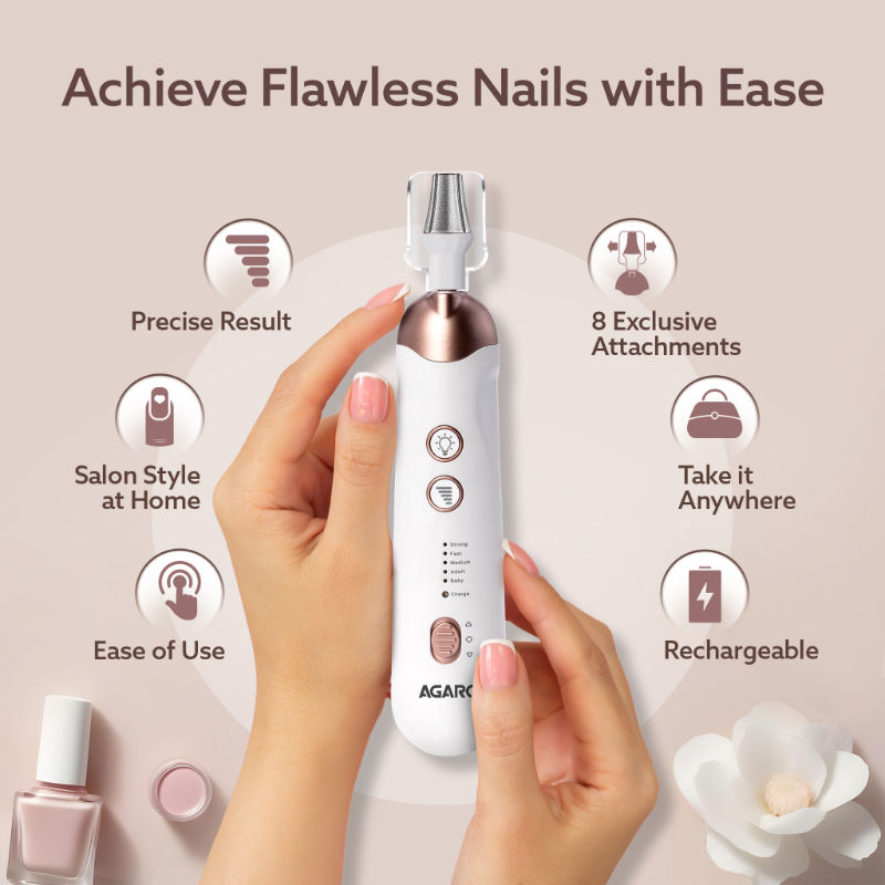 AGARO Prima Nail Drill & Polisher – Professional Manicure & Pedicure Tool, 2-in-1