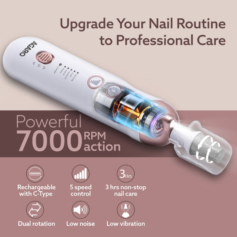 AGARO Prima Nail Drill & Polisher – Professional Manicure & Pedicure Tool, 2-in-1