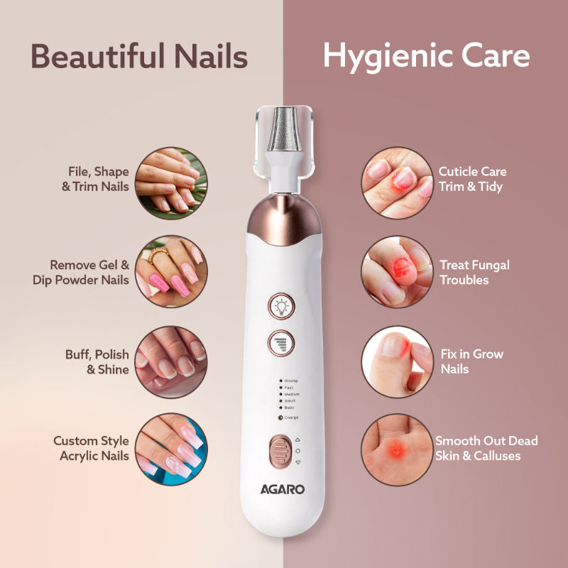AGARO Prima Nail Drill & Polisher – Professional Manicure & Pedicure Tool, 2-in-1