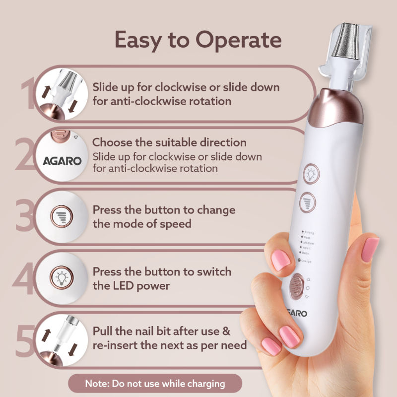 AGARO Prima Nail Drill & Polisher – Professional Manicure & Pedicure Tool, 2-in-1